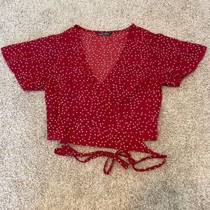 Red & White Polka Dot Crop Wrap Top